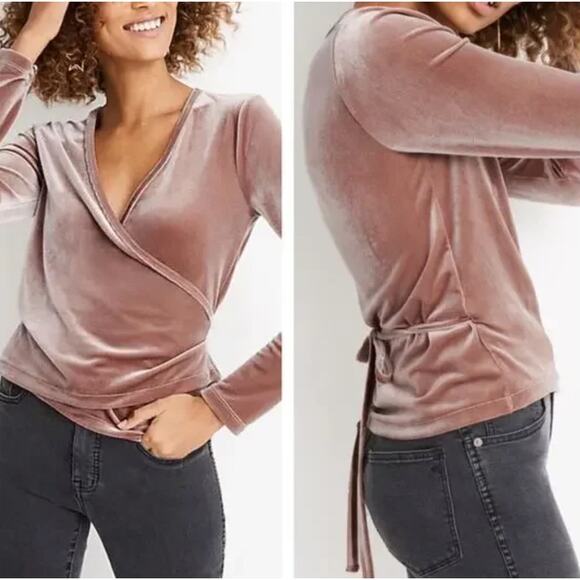 MADEWELL | Warm Ash Velvet Ballet Wrap Top Taupe Velvet | Size Extra Small - Picture 1 of 10